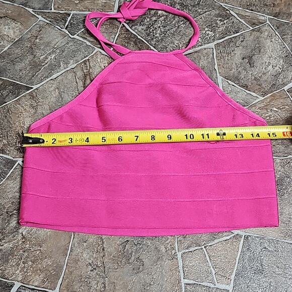 NWT Herve Leger x Forever 21 Hot Pink Knit Bandage Halter Top Sz Large - Picture 8 of 11